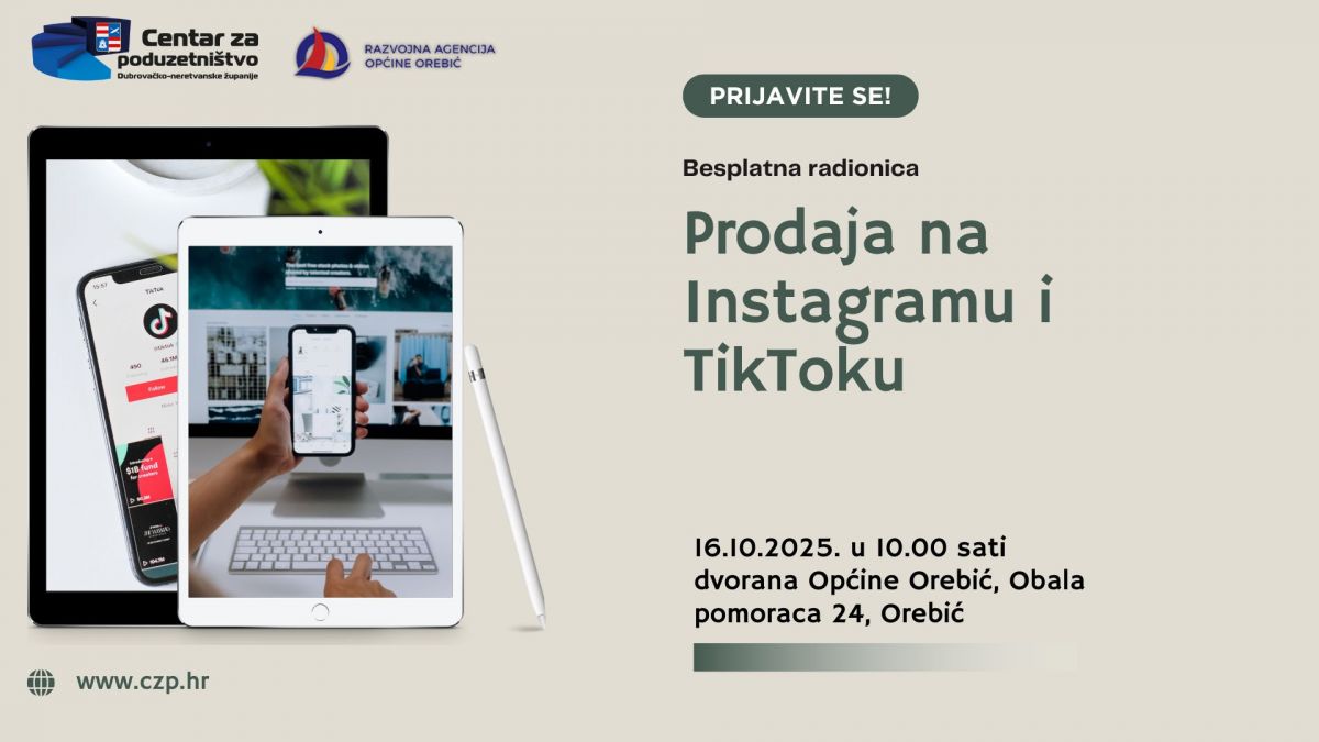 OREBIĆ: prijave na besplatnu radionicu: Prodaja na Instagramu i TikToku